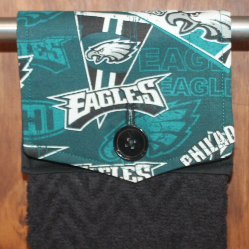 PHILADELPHIA EAGLES GREEN & BLACK HANDMADE HANGING KITCHEN HAND TOWEL COTTON